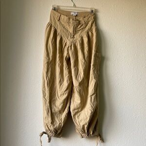 Fe Noel for Target Linen Yoke Barrel Leg Resort Vacation Beach Tan Pants